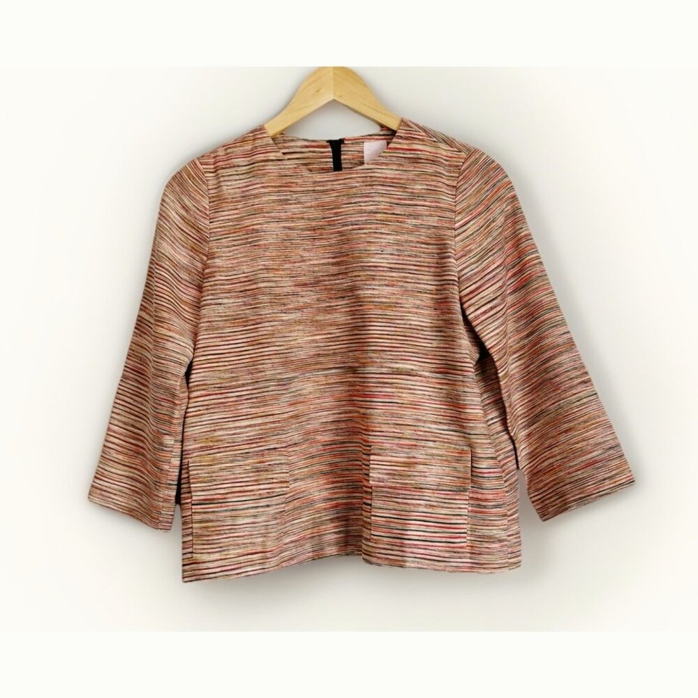 Ann Mashburn Women’s Multicolor 100% Silk Blouse Top Small 3/4 Sleeve Pockets